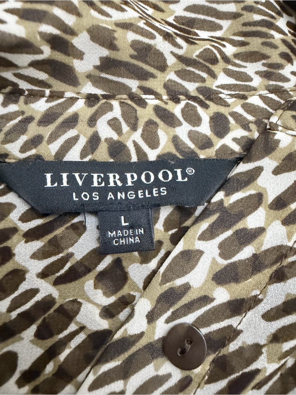 Liverpool Los Angeles Animal Print Button Down Blouse Brown Size L - Picture 6 of 7